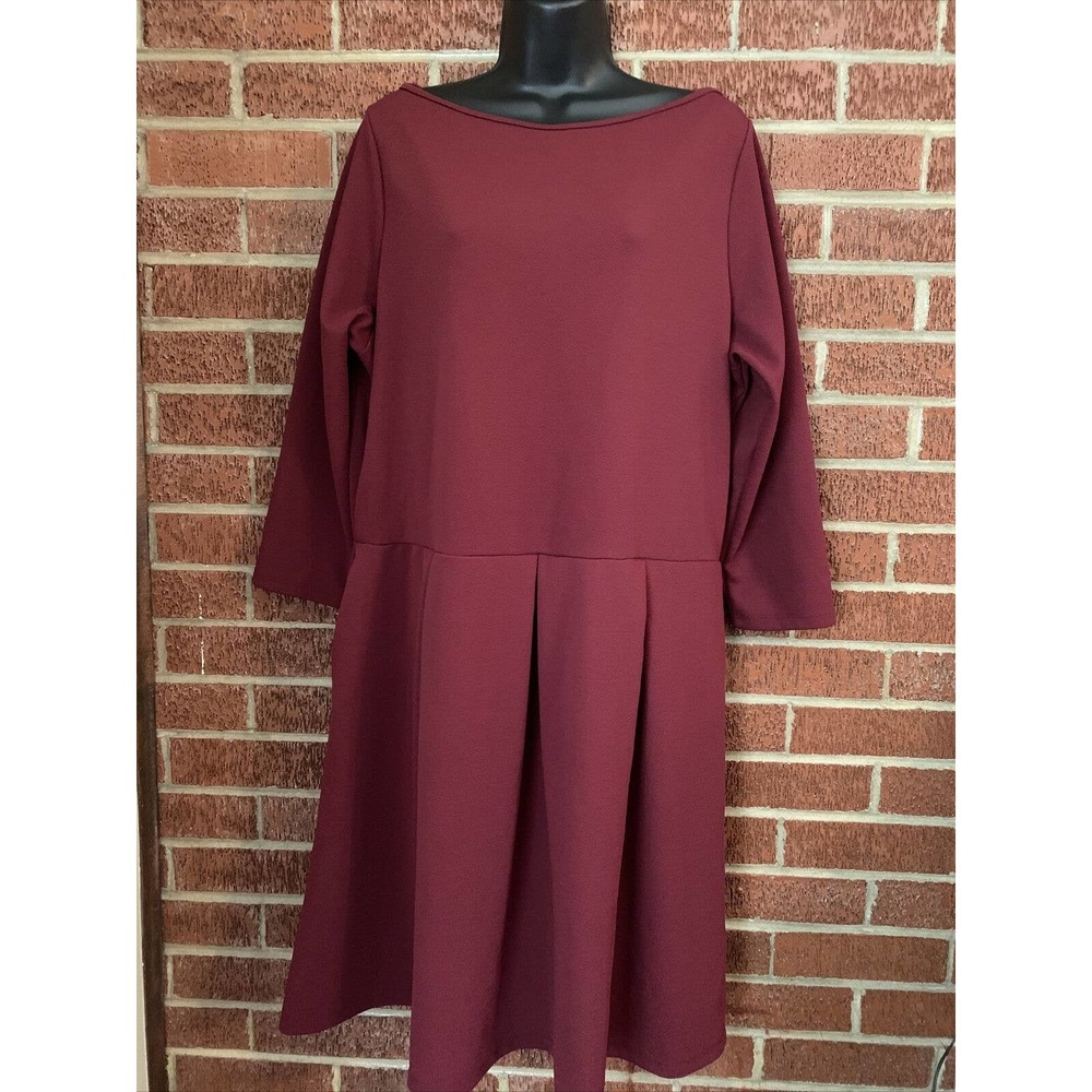 24seven Comfort Apparel Dress Maternity Fit Flare Burgundy 2X